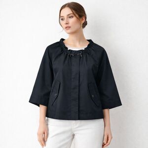 Theory Black Cotton Blend 3/4 Sleeve Drawstring Neck Blouse Jacket Size M